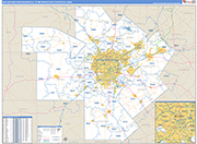 San Antonio-New Braunfels Metro Area Wall Map Basic Style